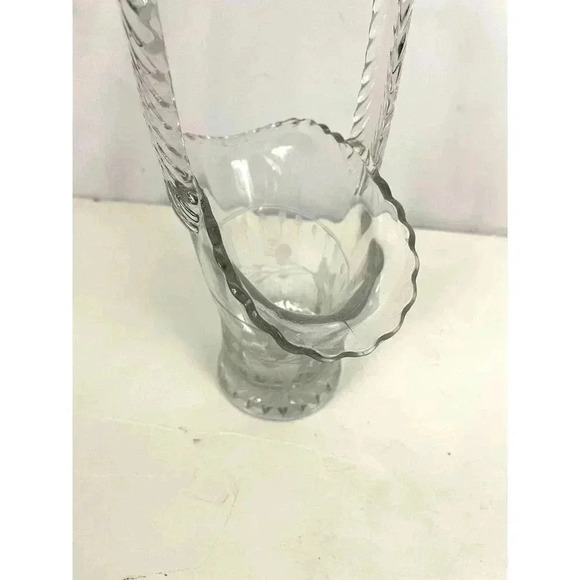 VTG Pressed Clear Etched Floral Glass Basket Vase 9.75" Tall MCM Home Decor - Picture 11 of 16